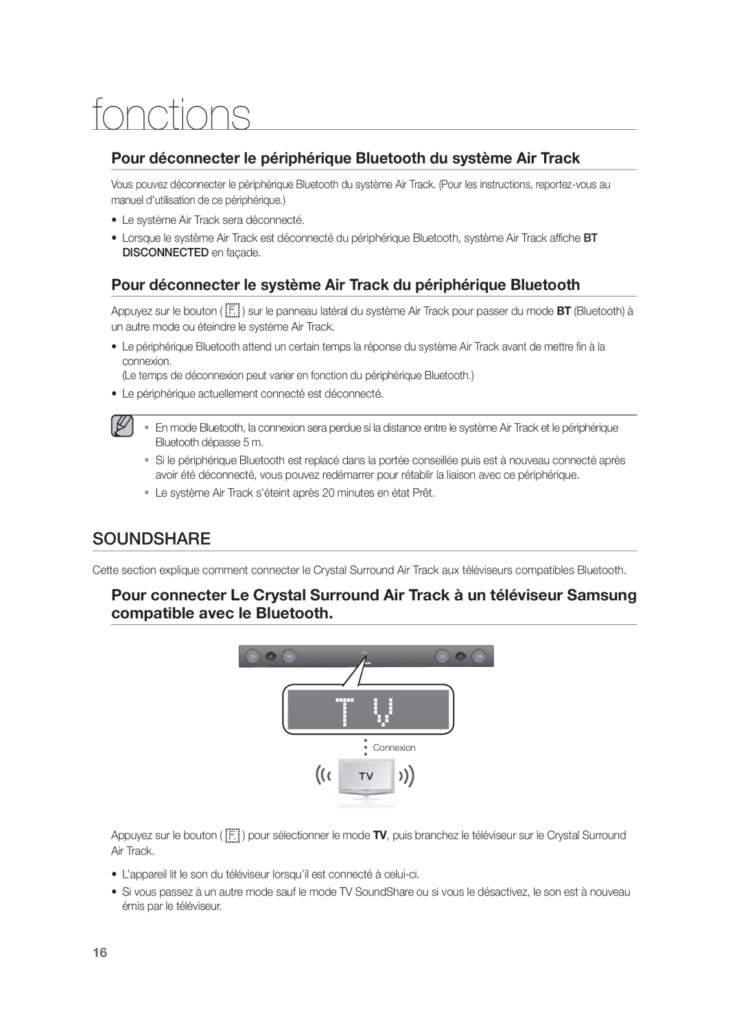 Samsung HW-F450/TK, HW-F450/XN, HW-F450/EN manual Soundshare, Le système Air Track séteint après 20 minutes en état Prêt 