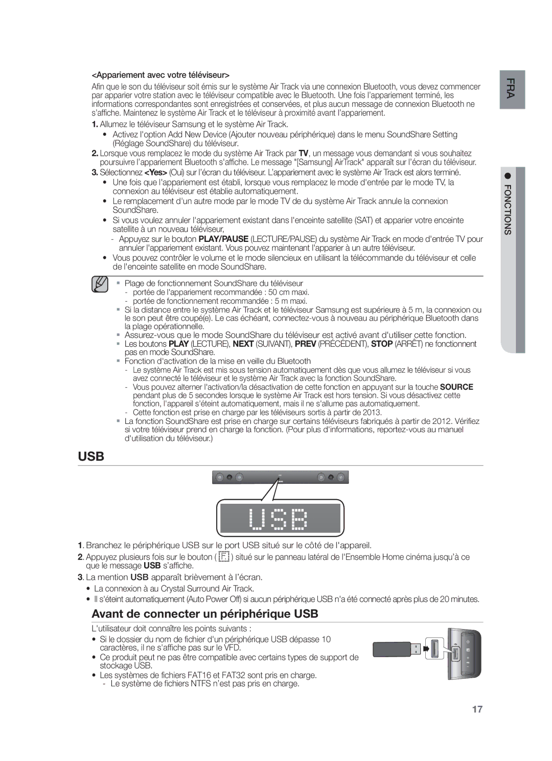 Samsung HW-F450/XN, HW-F450/TK, HW-F450/EN manual Avant de connecter un périphérique USB, Appariement avec votre téléviseur 