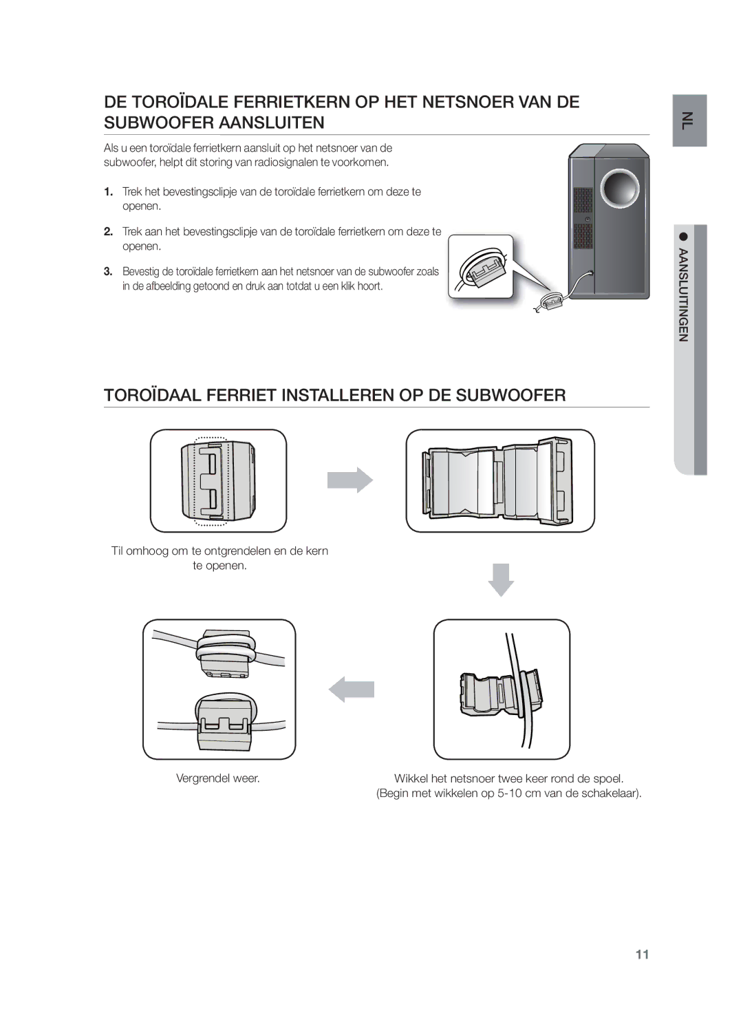 Samsung HW-F450/ZF, HW-F450/TK, HW-F450/XN, HW-F450/EN manual Toroïdaal Ferriet Installeren OP DE Subwoofer 