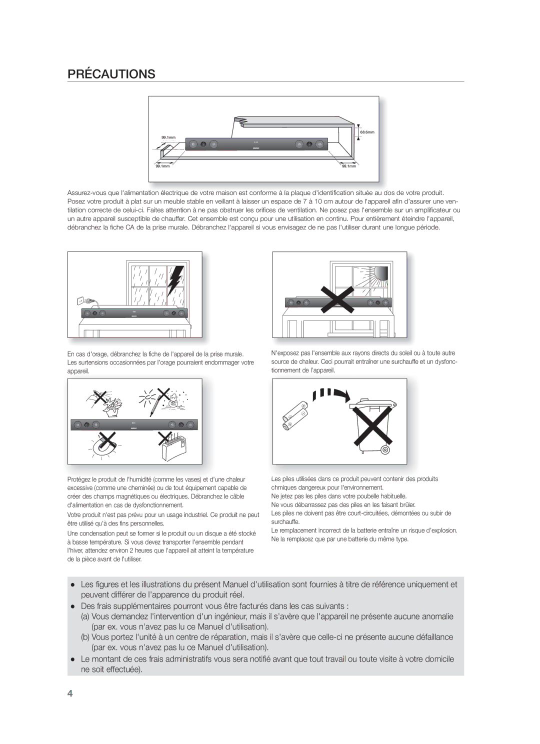 Samsung HW-F450/TK, HW-F450/XN, HW-F450/EN, HW-F450/ZF manual Précautions 