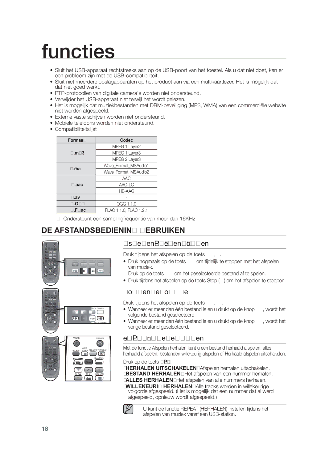 Samsung HW-F450/EN, HW-F450/TK, HW-F450/XN DE Afstandsbediening Gebruiken, Afspelen / Pauzeren / Stoppen, Volgende / Vorige 