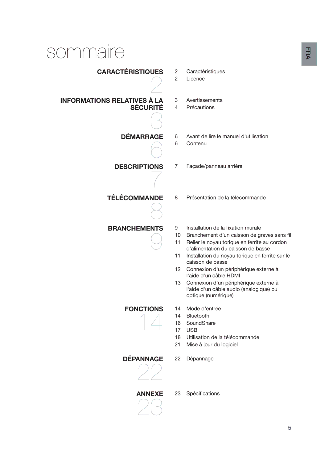 Samsung HW-F450/XN, HW-F450/TK, HW-F450/EN, HW-F450/ZF manual Sommaire, Usb 