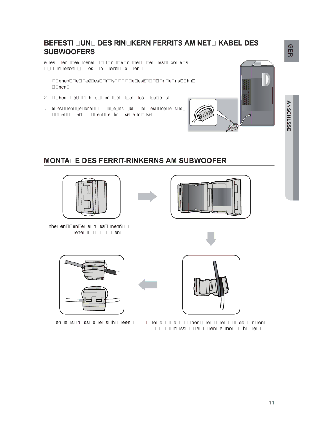 Samsung HW-F450/ZF, HW-F450/TK, HW-F450/XN, HW-F450/EN manual Montage DES FERRIT-RINKERNS AM Subwoofer 