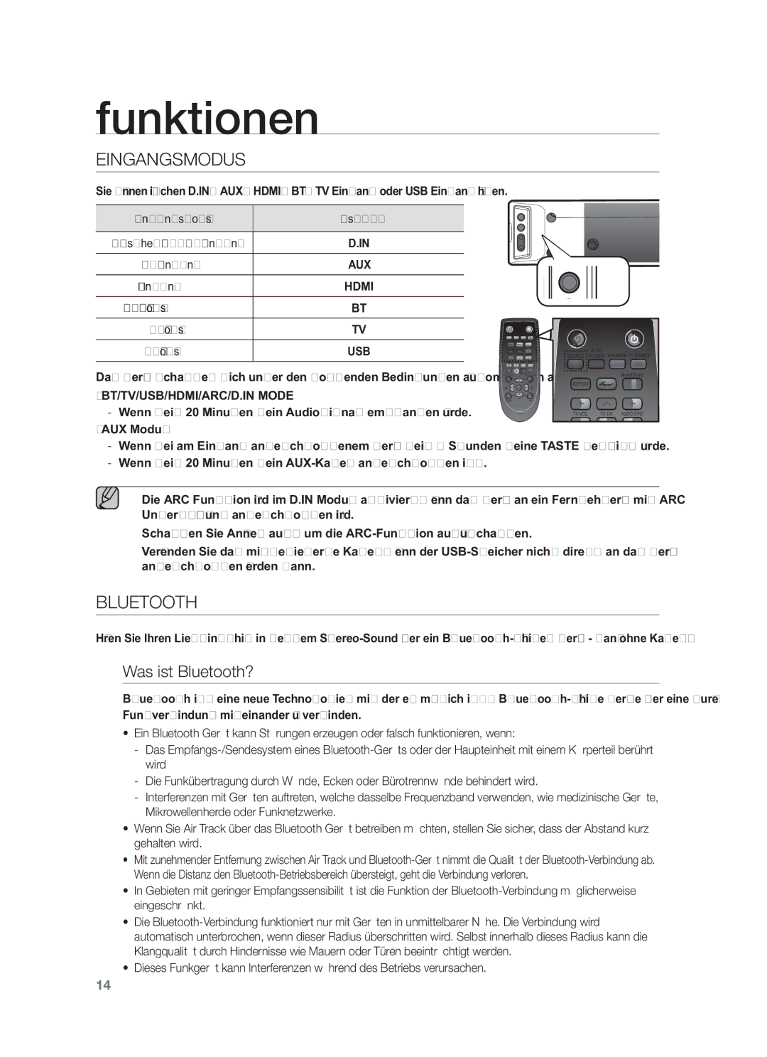 Samsung HW-F450/EN, HW-F450/TK, HW-F450/XN, HW-F450/ZF manual Funktionen, Was ist Bluetooth?, Eingangsmodus Display 