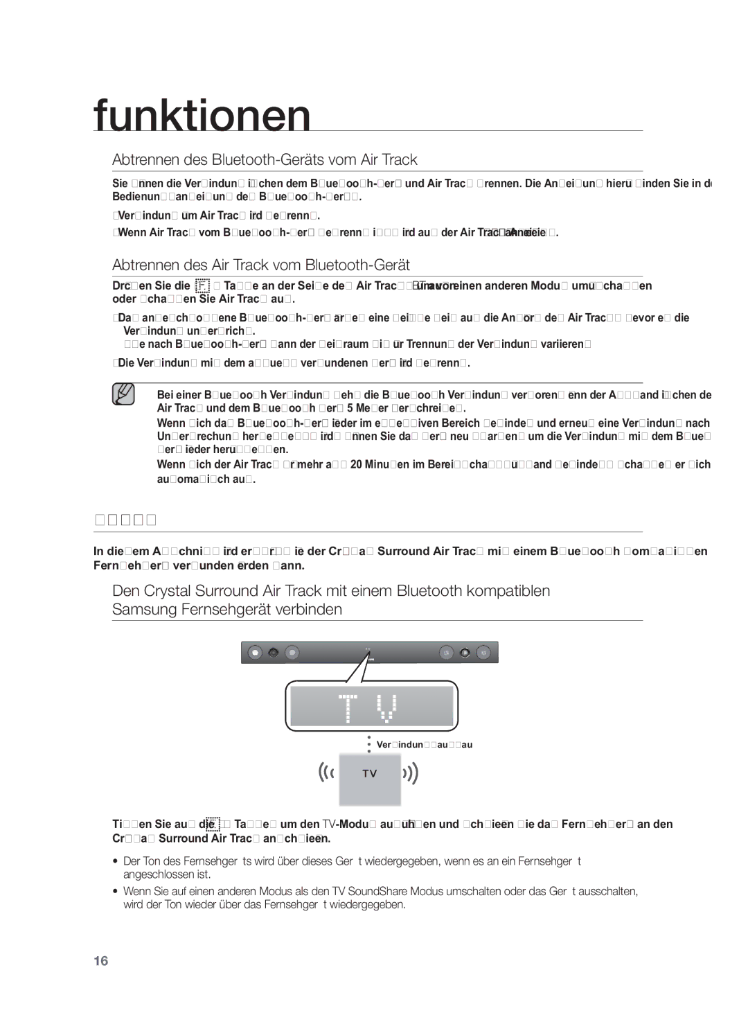 Samsung HW-F450/TK, HW-F450/XN Abtrennen des Bluetooth-Geräts vom Air Track, Abtrennen des Air Track vom Bluetooth-Gerät 