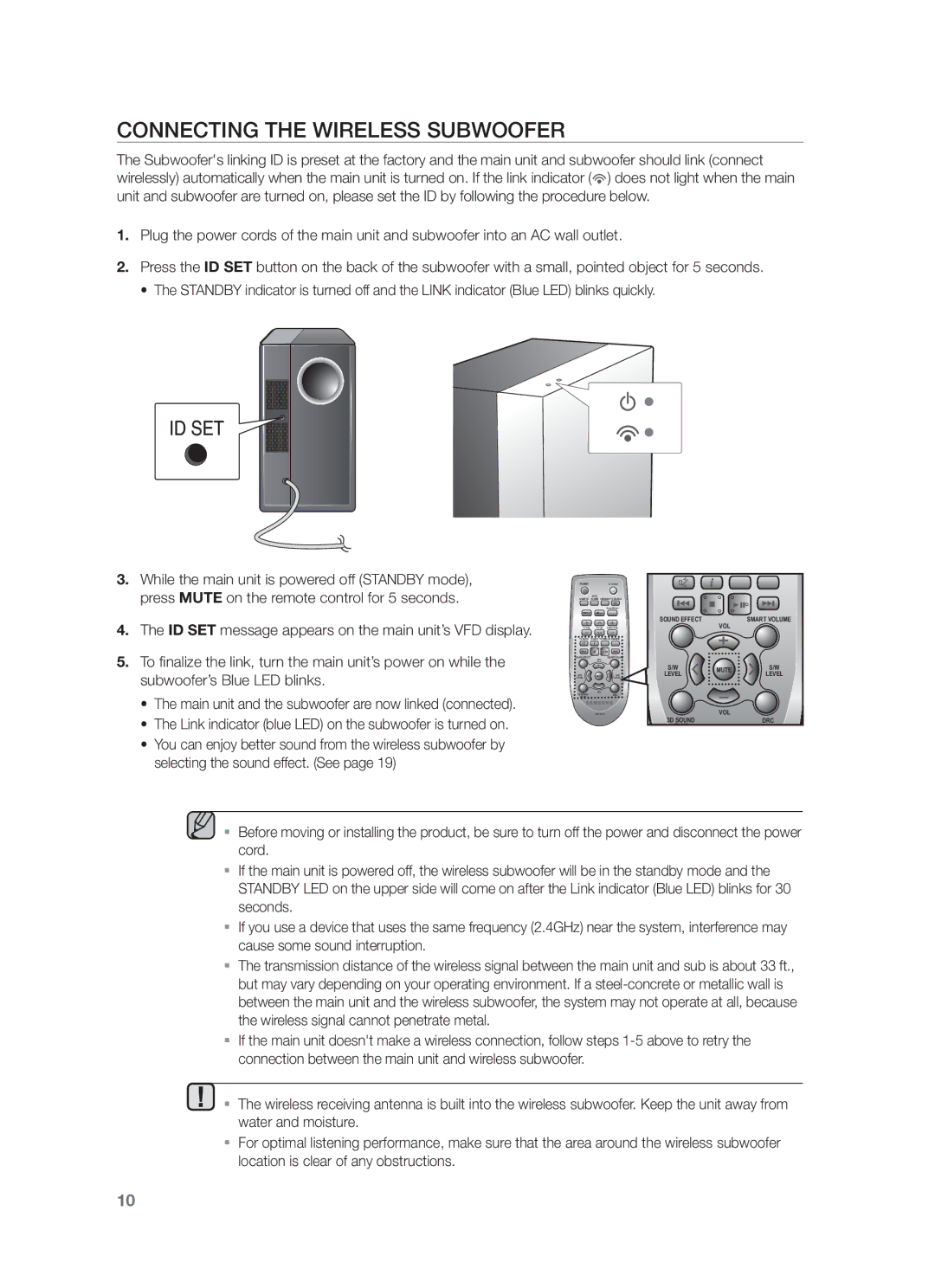 Samsung HW-F450/UM manual Connecting the Wireless Subwoofer 