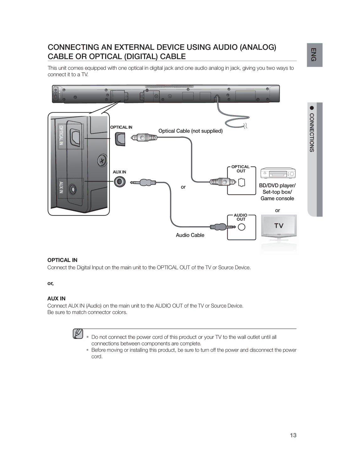 Samsung HW-F450/UM manual Optical, Aux 