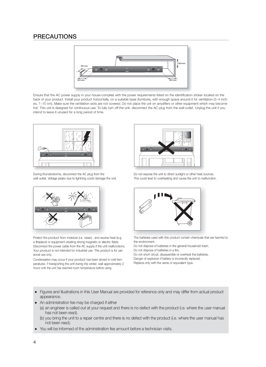 Samsung HW-F450/UM manual Precautions 