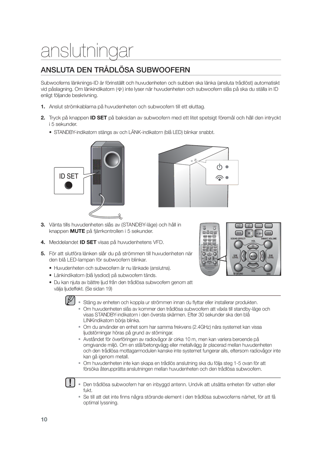 Samsung HW-F450/XE manual Ansluta DEN Trådlösa Subwoofern 