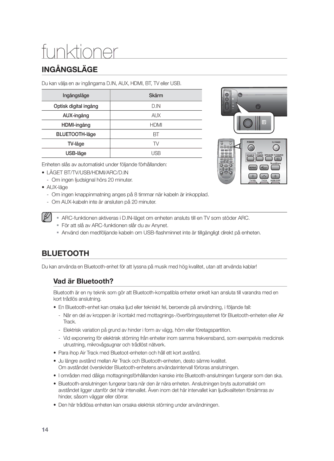 Samsung HW-F450/XE manual Funktioner, Vad är Bluetooth?, Läget BT/TV/USB/HDMI/ARC/D.IN 