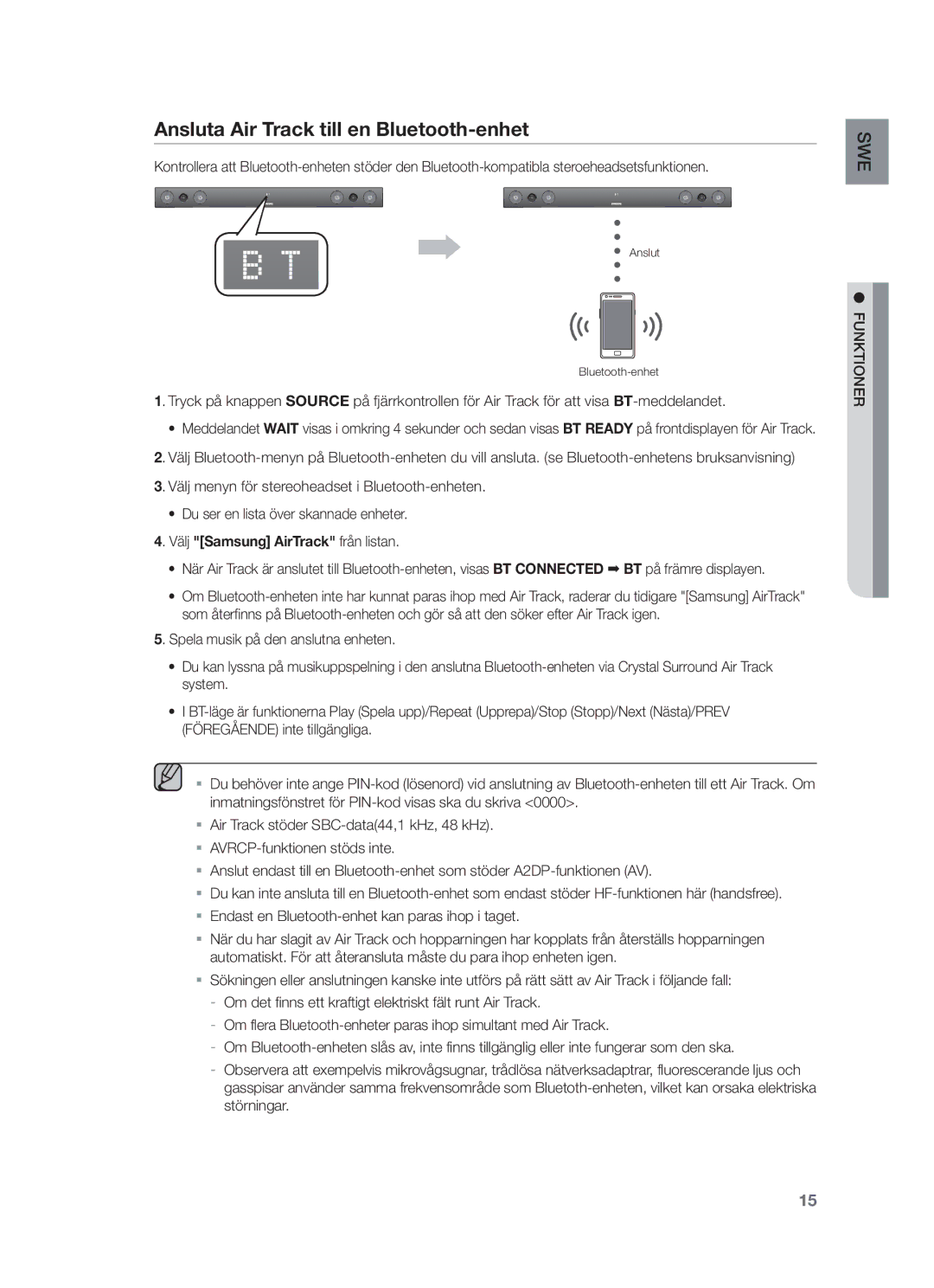 Samsung HW-F450/XE manual Ansluta Air Track till en Bluetooth-enhet, Välj Samsung AirTrack från listan 