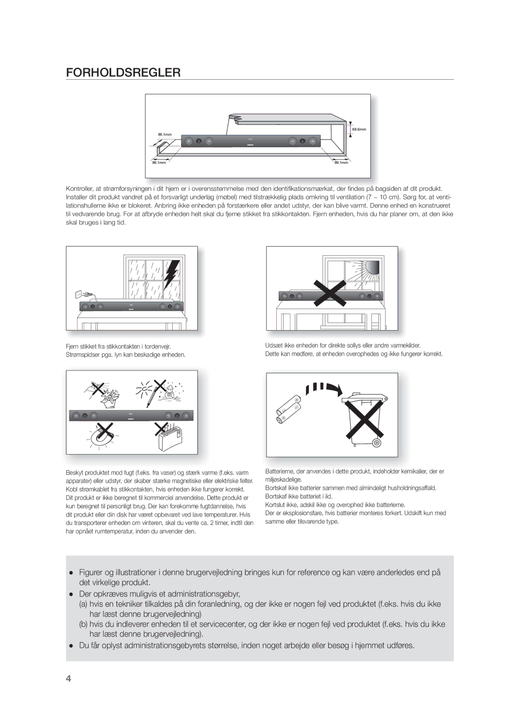 Samsung HW-F450/XE manual Forholdsregler 