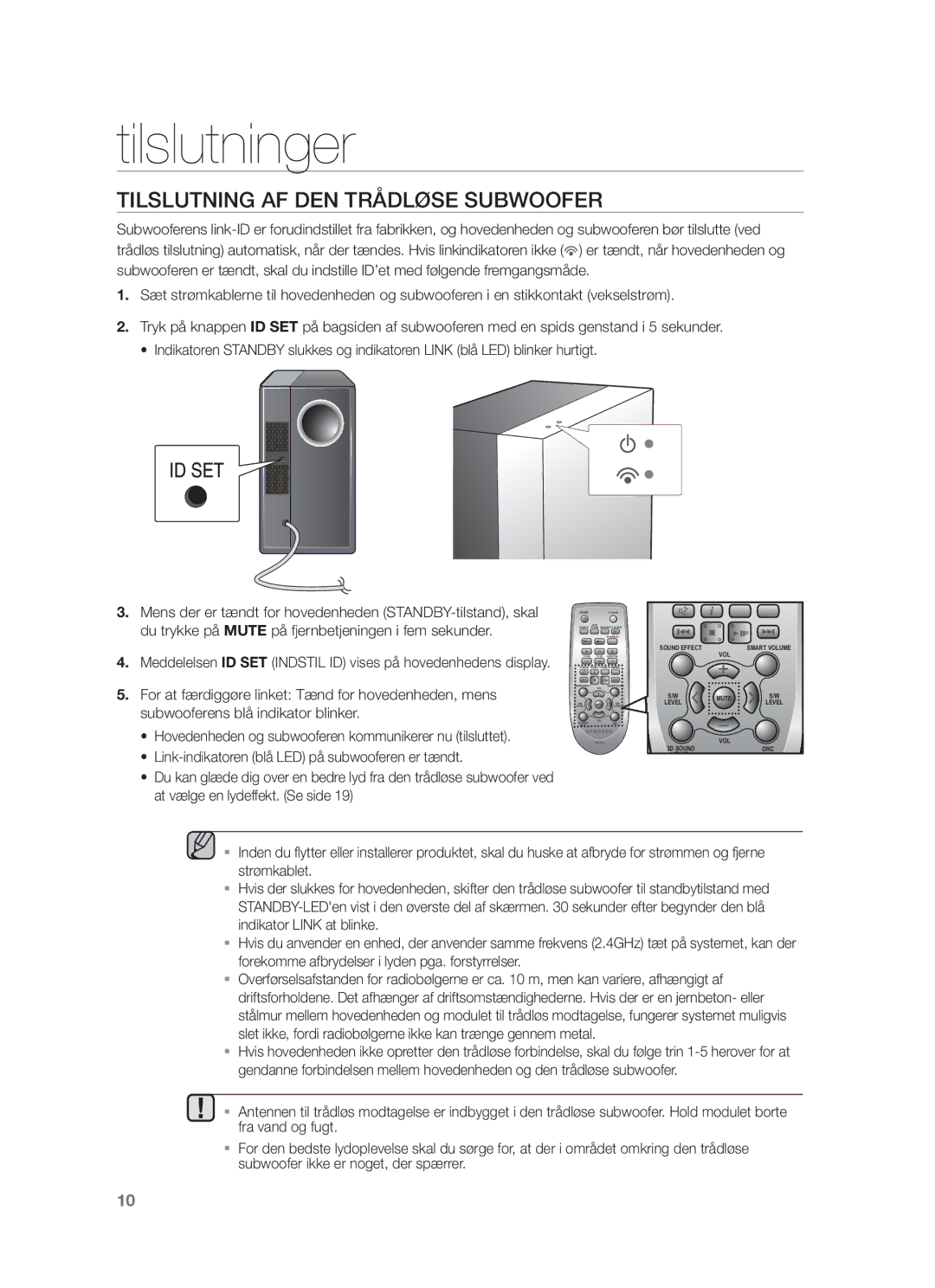 Samsung HW-F450/XE manual Tilslutning AF DEN Trådløse Subwoofer 