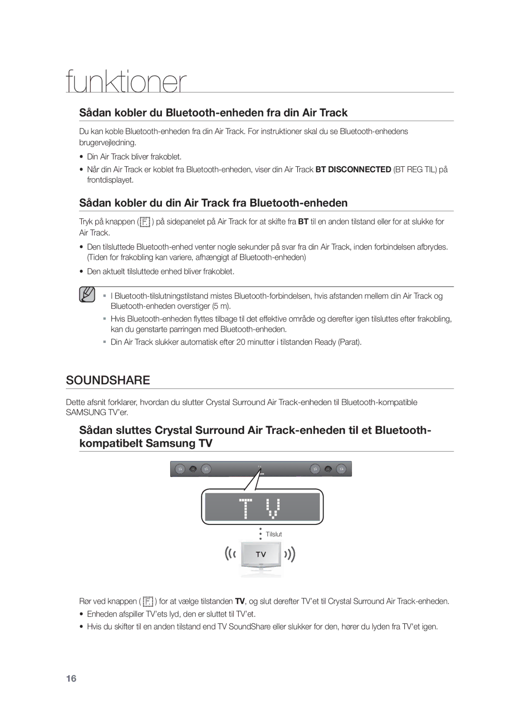 Samsung HW-F450/XE manual Sådan kobler du Bluetooth-enheden fra din Air Track 