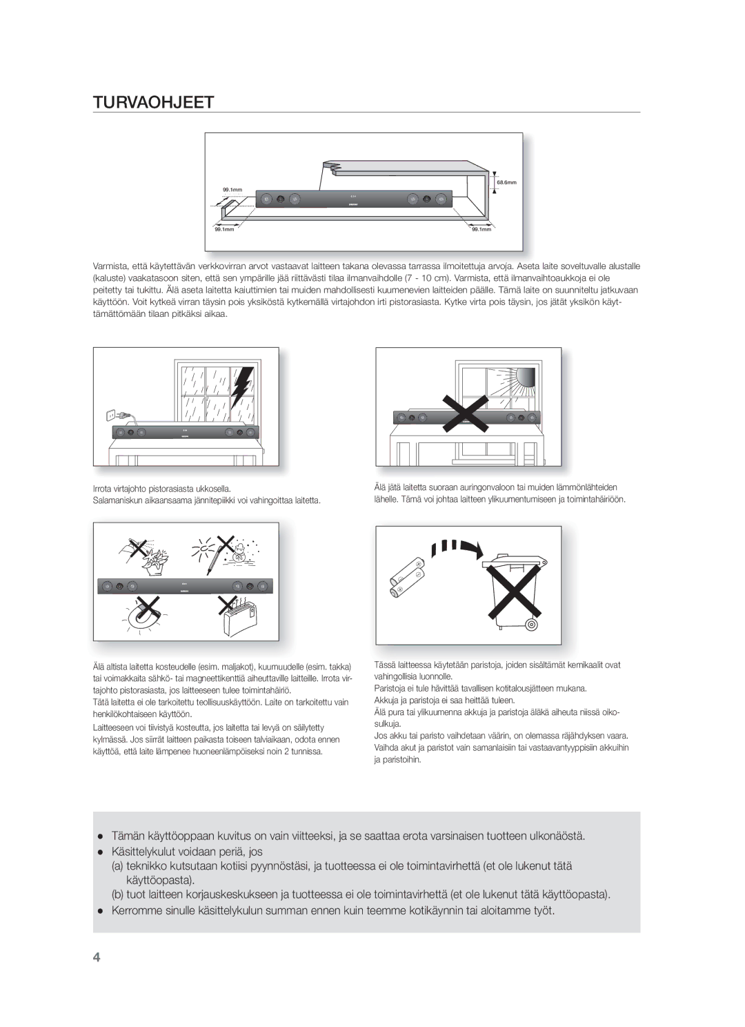 Samsung HW-F450/XE manual Turvaohjeet 