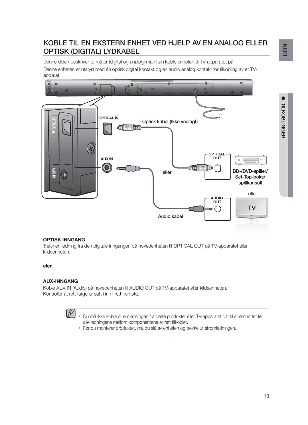 Samsung HW-F450/XE manual Aux-Inngang 