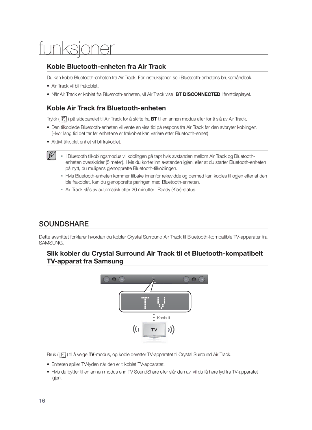 Samsung HW-F450/XE manual Koble Bluetooth-enheten fra Air Track, Koble Air Track fra Bluetooth-enheten 