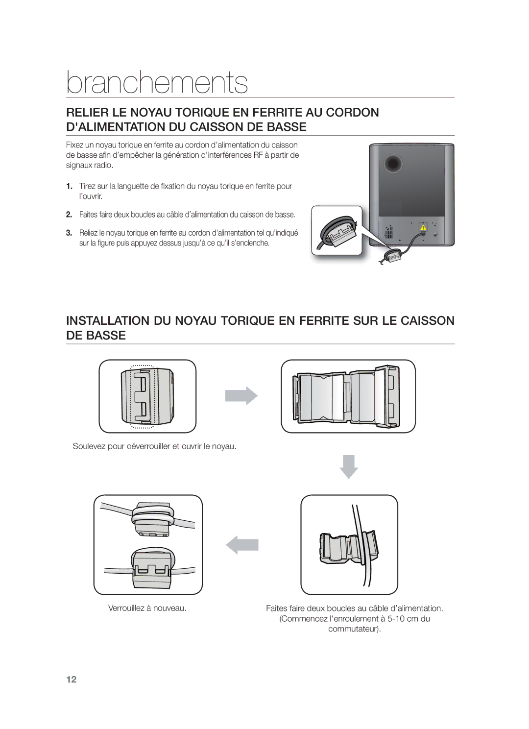 Samsung HW-F550/EN, HW-F551/ZF, HW-F550/ZF manual Faites faire deux boucles au câble d’alimentation 