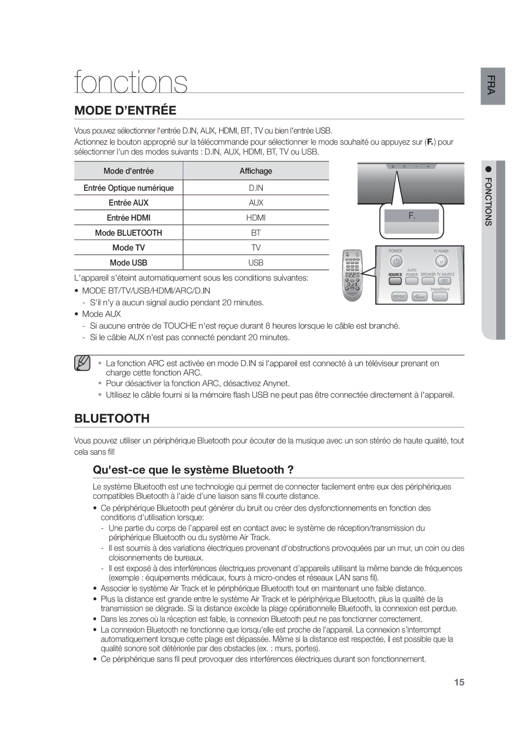 Samsung HW-F550/EN, HW-F551/ZF, HW-F550/ZF Fonctions, Quest-ce que le système Bluetooth ?, Mode BT/TV/USB/HDMI/ARC/D.IN 