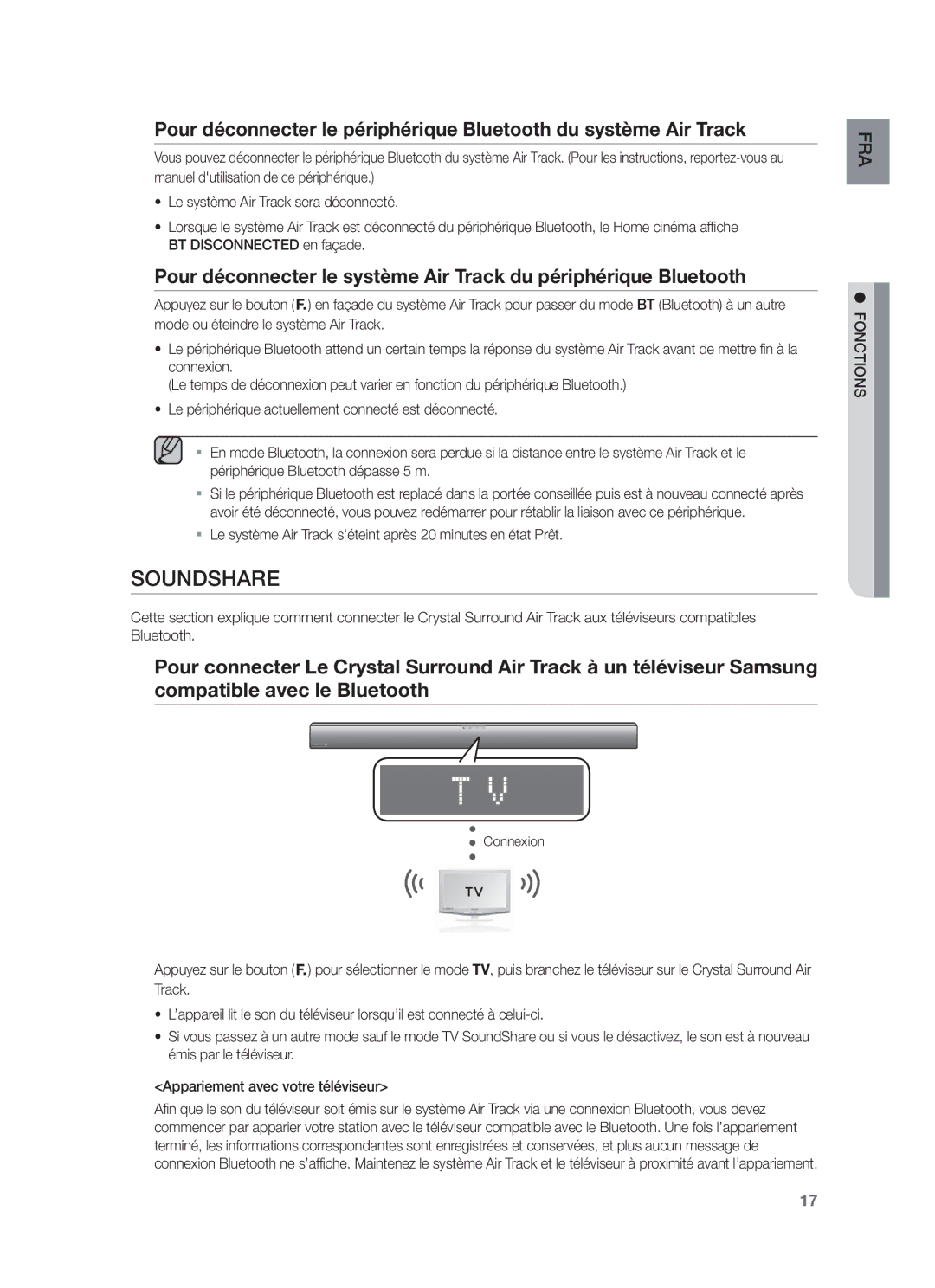 Samsung HW-F550/ZF, HW-F550/EN, HW-F551/ZF manual Soundshare, Le système Air Track séteint après 20 minutes en état Prêt 