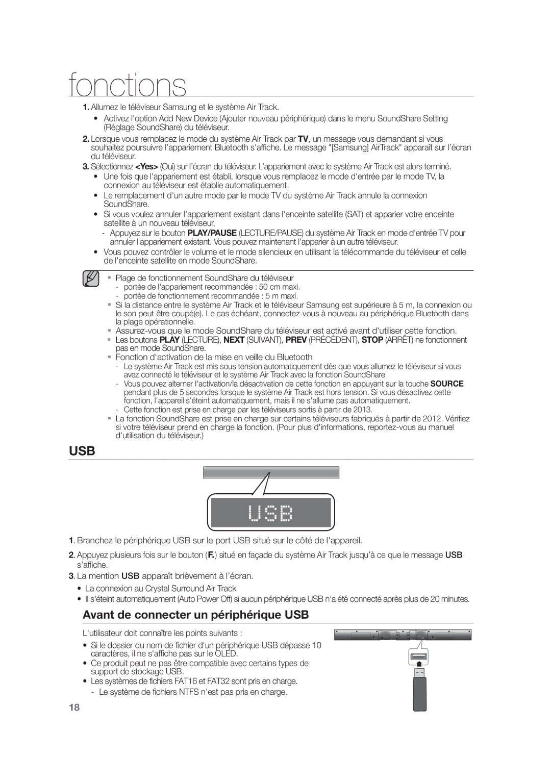 Samsung HW-F550/EN, HW-F551/ZF, HW-F550/ZF manual Usb, Avant de connecter un périphérique USB 