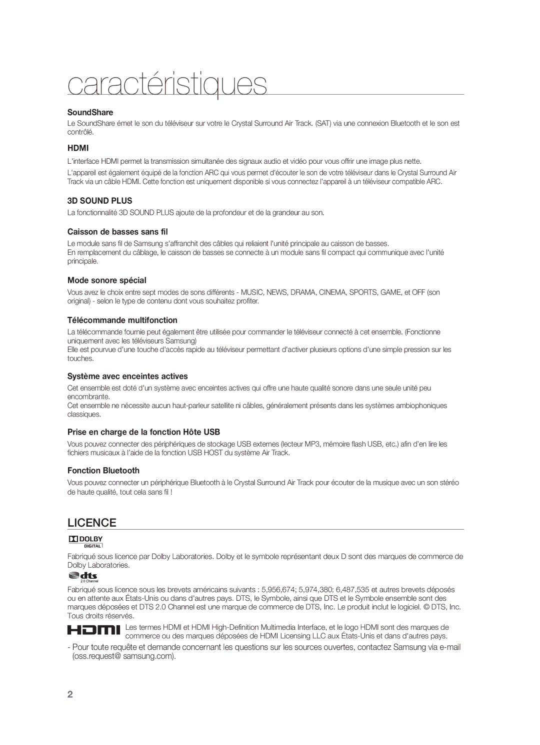 Samsung HW-F550/ZF, HW-F550/EN, HW-F551/ZF manual Caractéristiques, SoundShare 