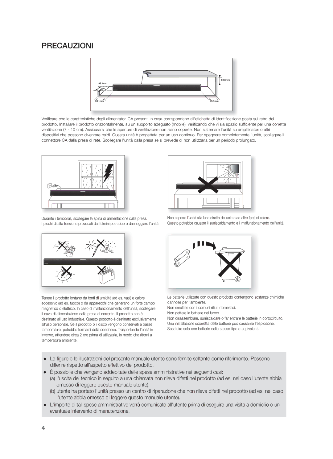 Samsung HW-F550/ZF, HW-F550/EN, HW-F551/ZF manual Precauzioni 