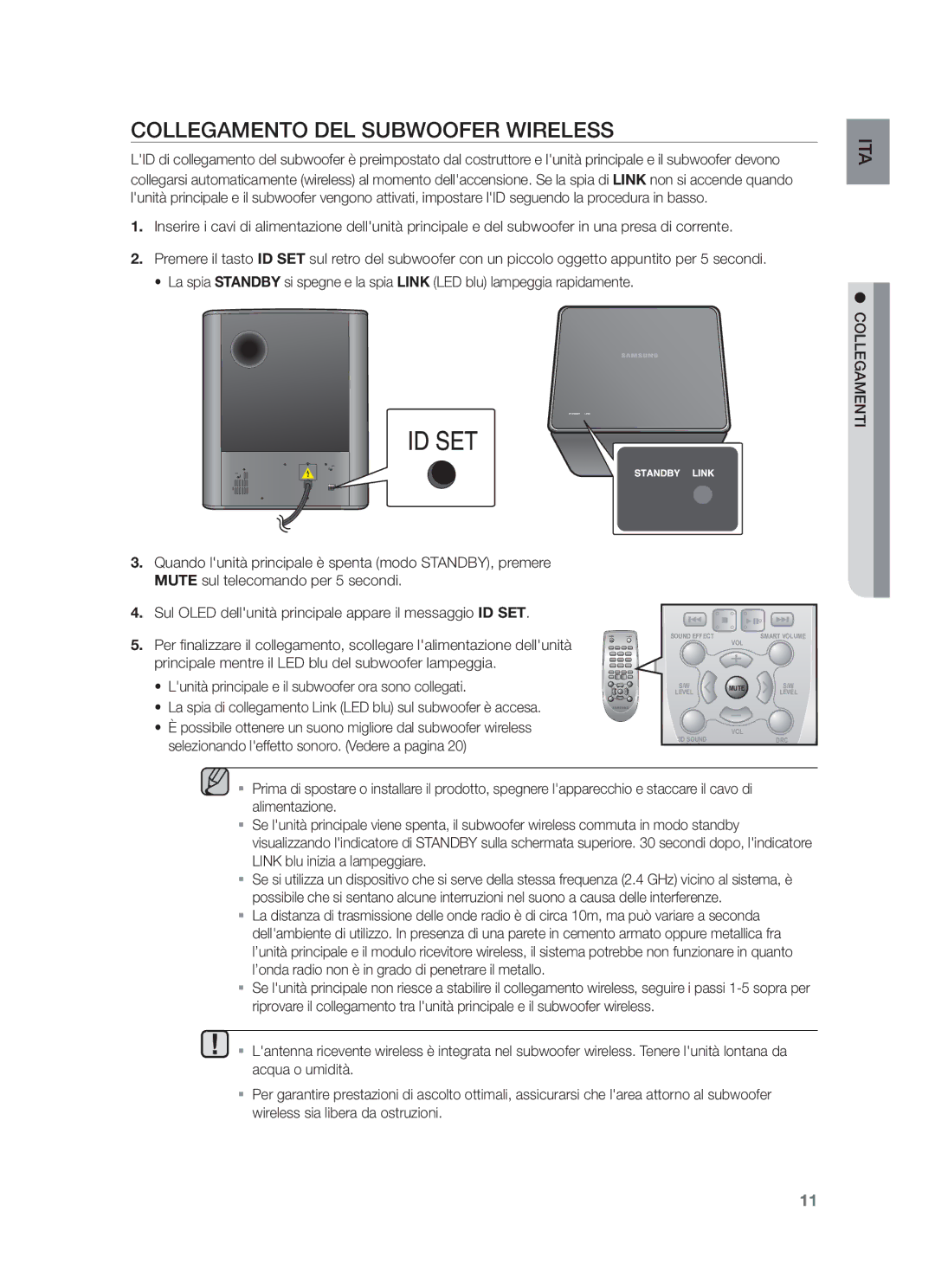 Samsung HW-F550/EN, HW-F551/ZF, HW-F550/ZF manual Collegamento DEL Subwoofer Wireless, Collegamenti 