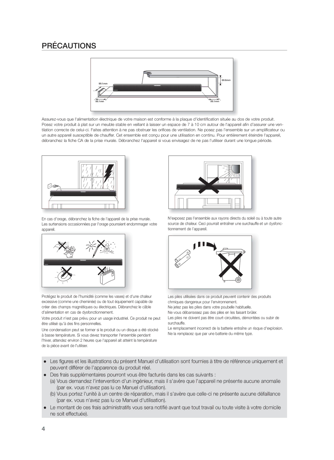 Samsung HW-F551/ZF, HW-F550/EN, HW-F550/ZF manual Précautions 