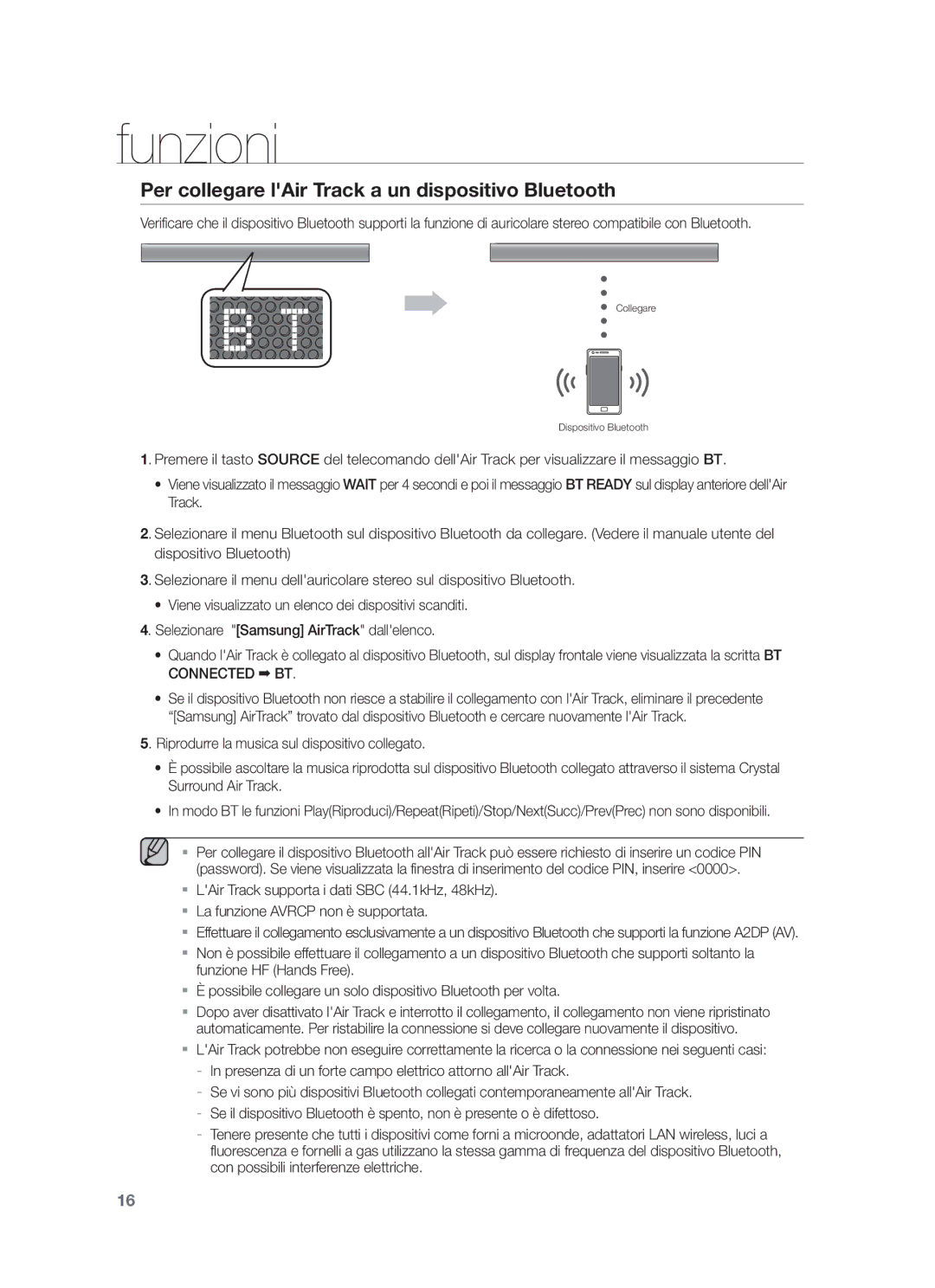 Samsung HW-F550/ZF, HW-F550/EN, HW-F551/ZF manual Per collegare lAir Track a un dispositivo Bluetooth 