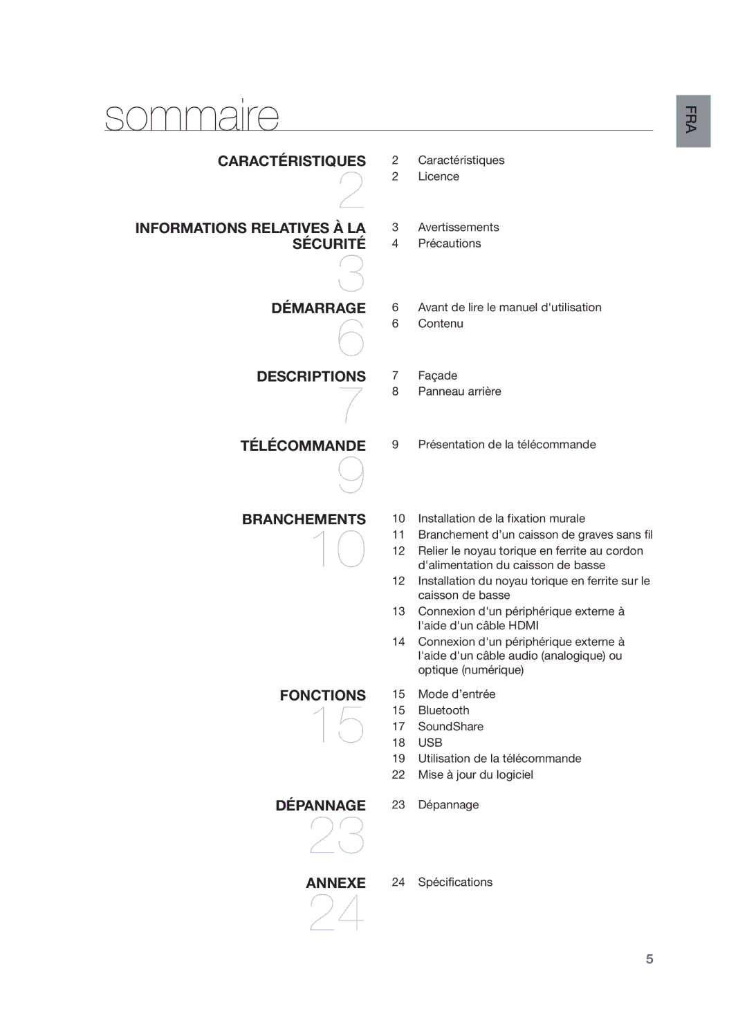 Samsung HW-F550/ZF, HW-F550/EN, HW-F551/ZF manual Sommaire 