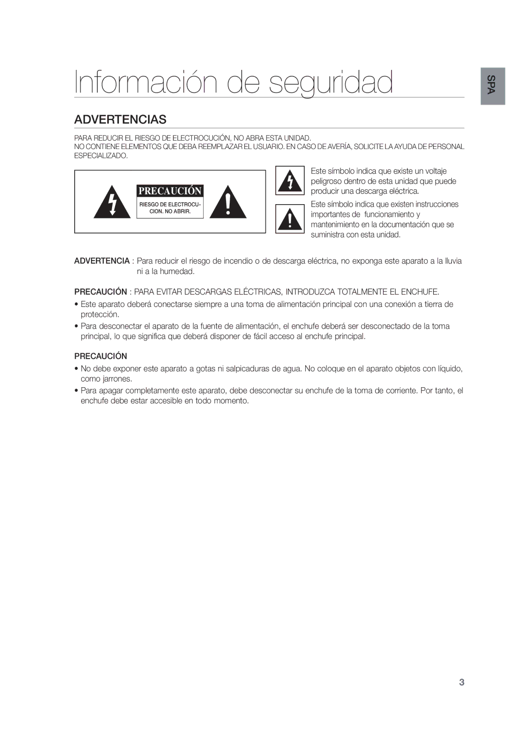 Samsung HW-F550/ZF, HW-F550/EN, HW-F551/ZF manual Información de seguridad, Advertencias, Precaución 