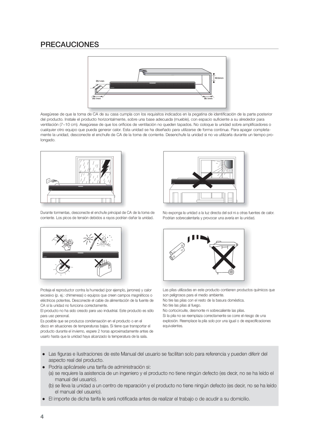 Samsung HW-F550/EN, HW-F551/ZF, HW-F550/ZF manual Precauciones 