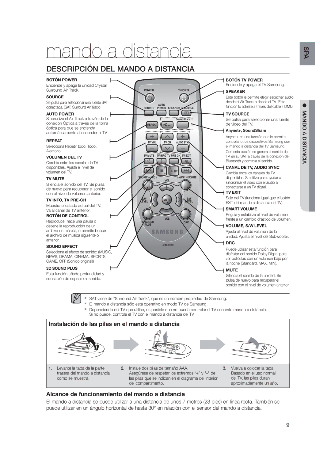 Samsung HW-F550/ZF, HW-F550/EN, HW-F551/ZF manual Mando a distancia, Descripción DEL Mando a Distancia 