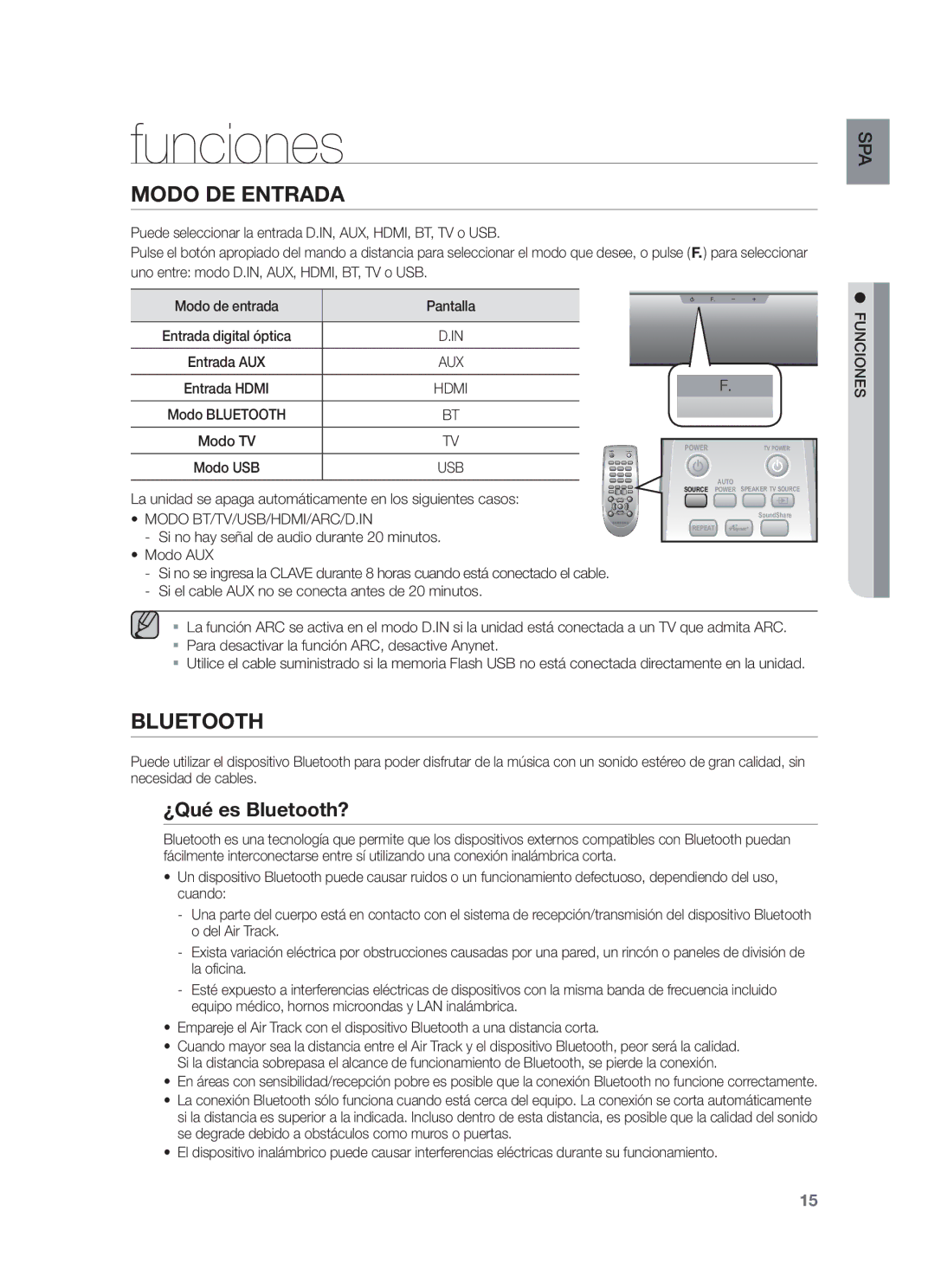 Samsung HW-F550/ZF, HW-F550/EN, HW-F551/ZF manual Funciones, ¿Qué es Bluetooth?, Modo BT/TV/USB/HDMI/ARC/D.IN 