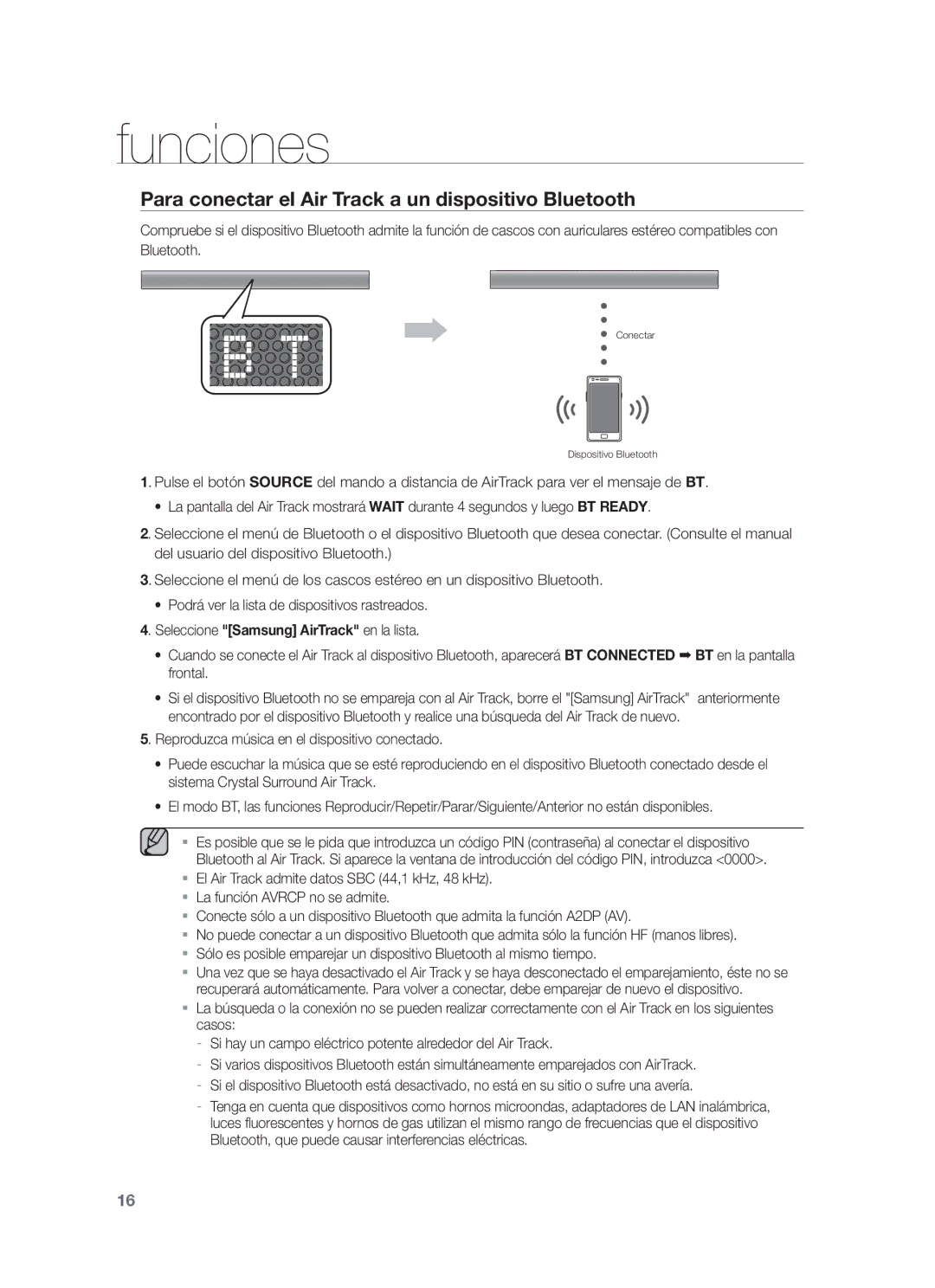 Samsung HW-F550/EN, HW-F551/ZF, HW-F550/ZF manual Para conectar el Air Track a un dispositivo Bluetooth 