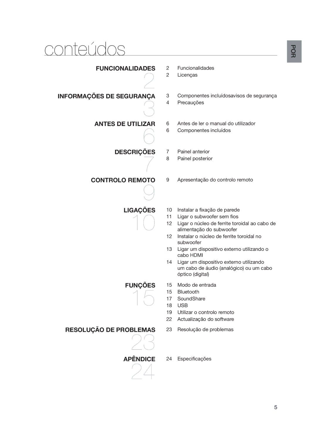 Samsung HW-F550/ZF, HW-F550/EN, HW-F551/ZF manual Conteúdos 