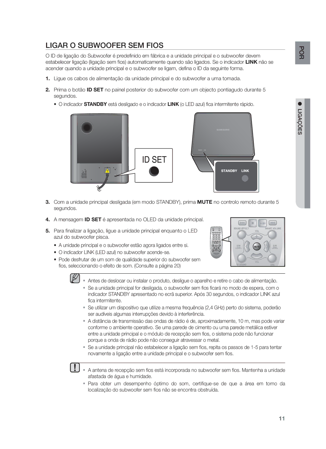 Samsung HW-F550/ZF, HW-F550/EN, HW-F551/ZF manual Ligar O Subwoofer SEM Fios, Ligações 