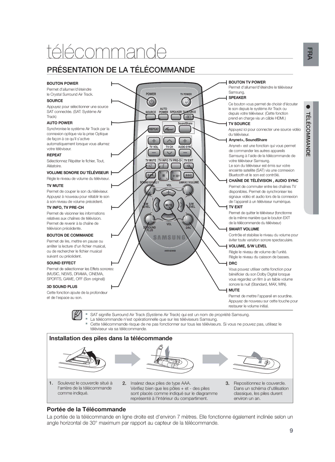 Samsung HW-F550/EN, HW-F551/ZF, HW-F550/ZF manual Présentation DE LA Télécommande 