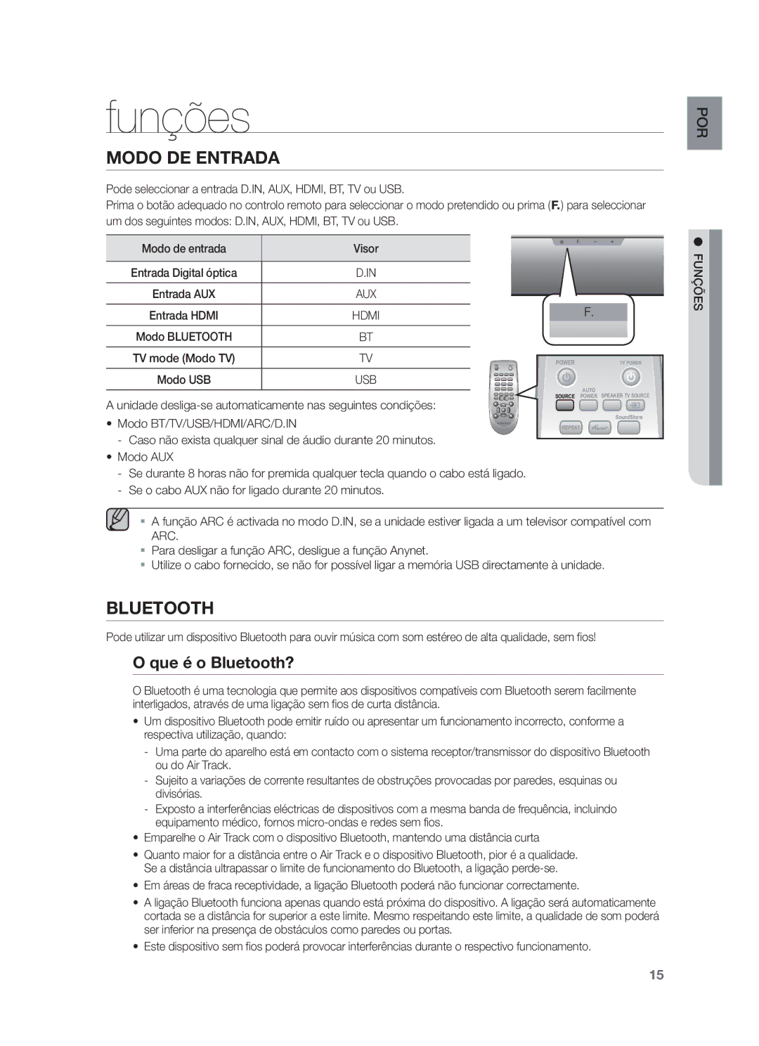 Samsung HW-F550/EN, HW-F551/ZF, HW-F550/ZF manual Funções, Que é o Bluetooth? 