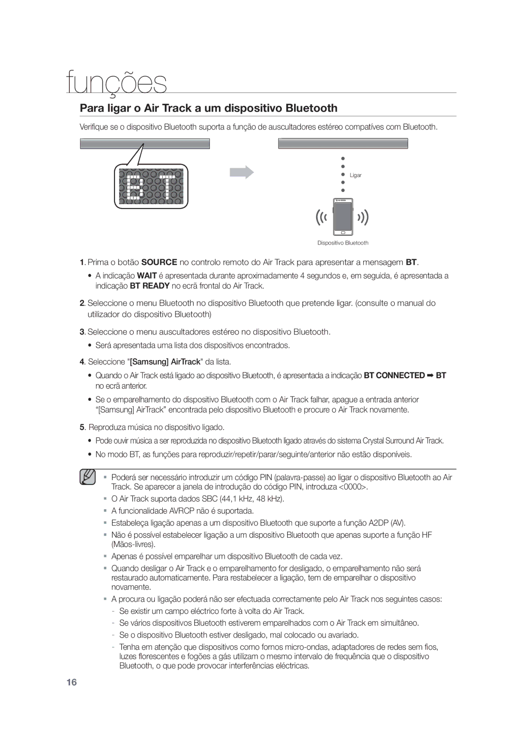 Samsung HW-F551/ZF, HW-F550/EN Para ligar o Air Track a um dispositivo Bluetooth, Reproduza música no dispositivo ligado 