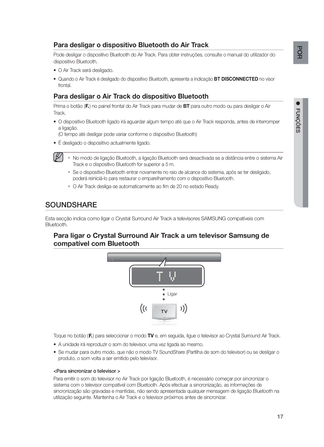 Samsung HW-F550/ZF Para desligar o dispositivo Bluetooth do Air Track, Para desligar o Air Track do dispositivo Bluetooth 