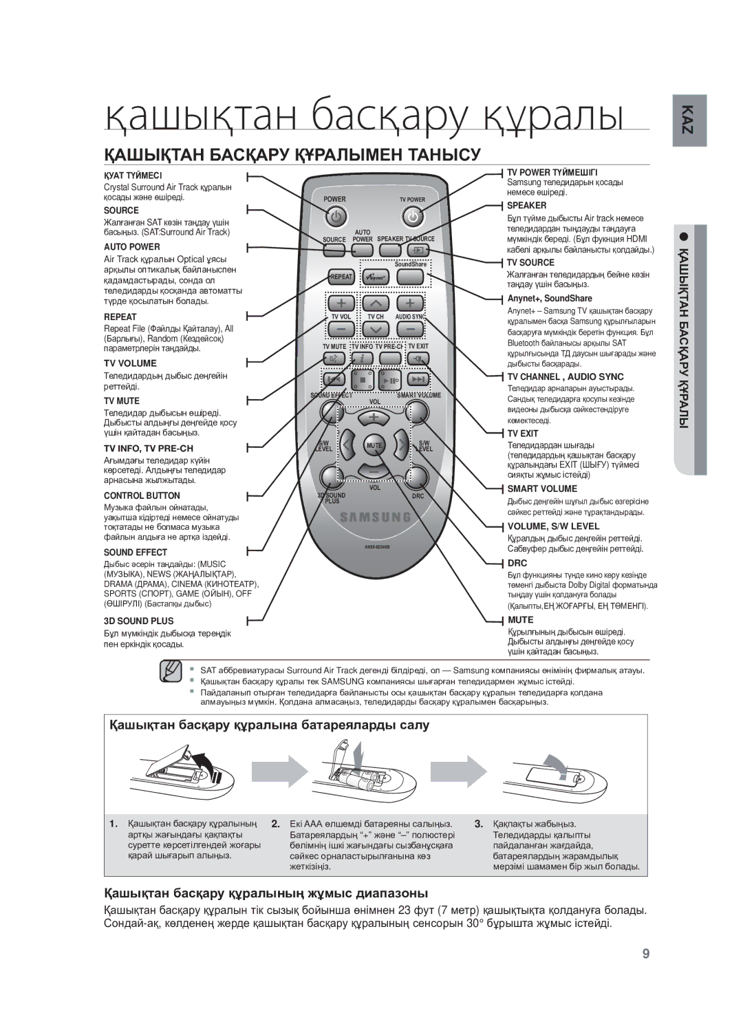 Samsung HW-F550/RU manual Қашықтан басқару құралы, ҚȺШЫҚɌȺɇ БȺɋҚȺɊУ ҚҰɊȺЛЫɆȿɇ ɌȺɇЫɋУ 