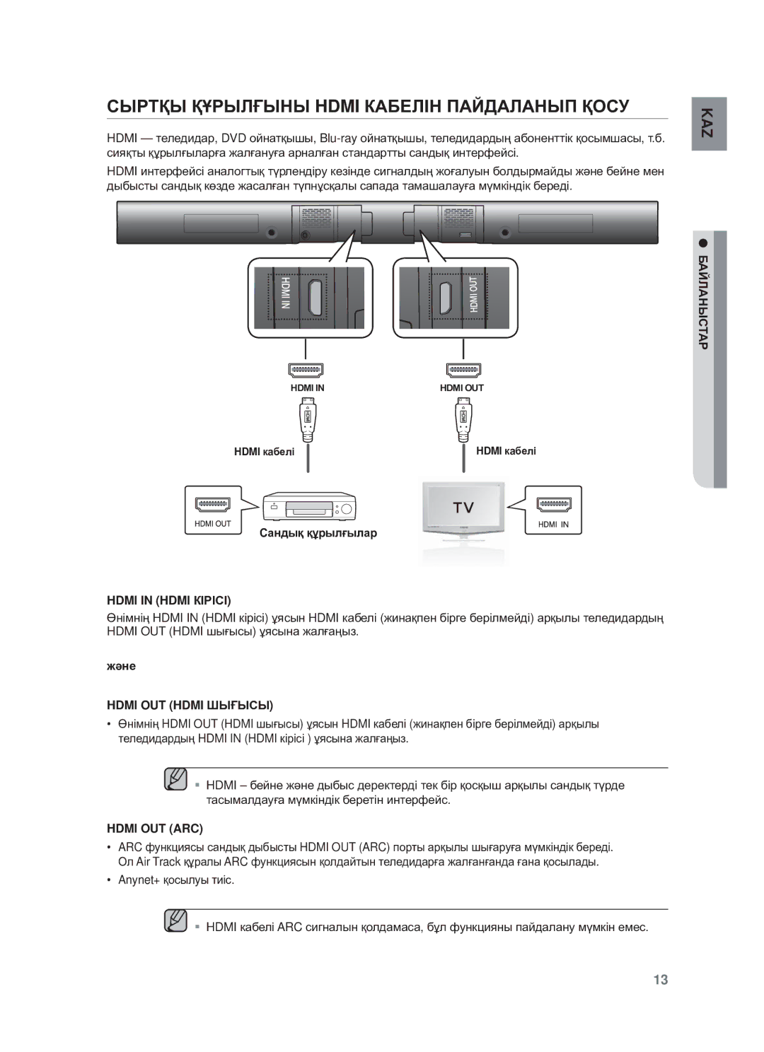 Samsung HW-F550/RU manual ɊЫɊɌҚЫ ҚҰɊЫЛҒЫɇЫ Hdmi КȺБȿЛȱɇ ПȺɃДȺЛȺɇЫП ҚɈɋУ, Ɋɚндық құɪылғылɚɪ, Жəнɟ Hdmi OUT Hdmi ШЫҒЫɋЫ 