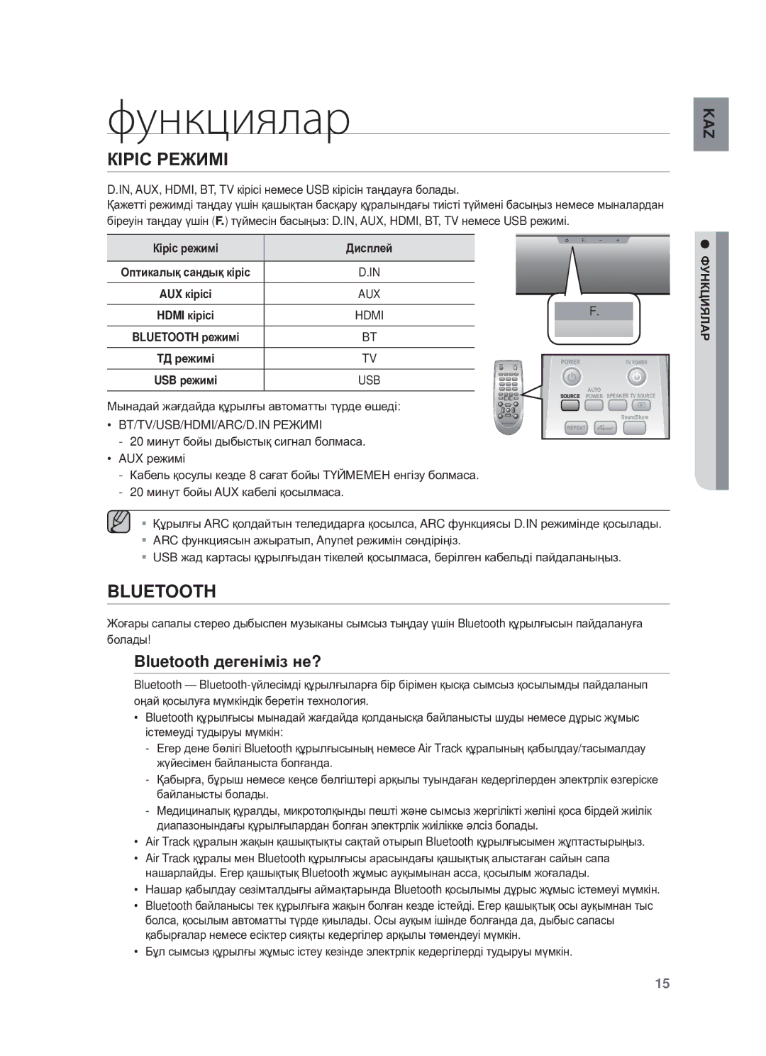 Samsung HW-F550/RU manual Функциялар, КȱɊȱɋ ɊȿЖИɆȱ, Bluetooth дɟгɟнɿмɿз нɟ?, Кɿɪɿɫ ɪɟжимɿ Диɫплɟɣ 