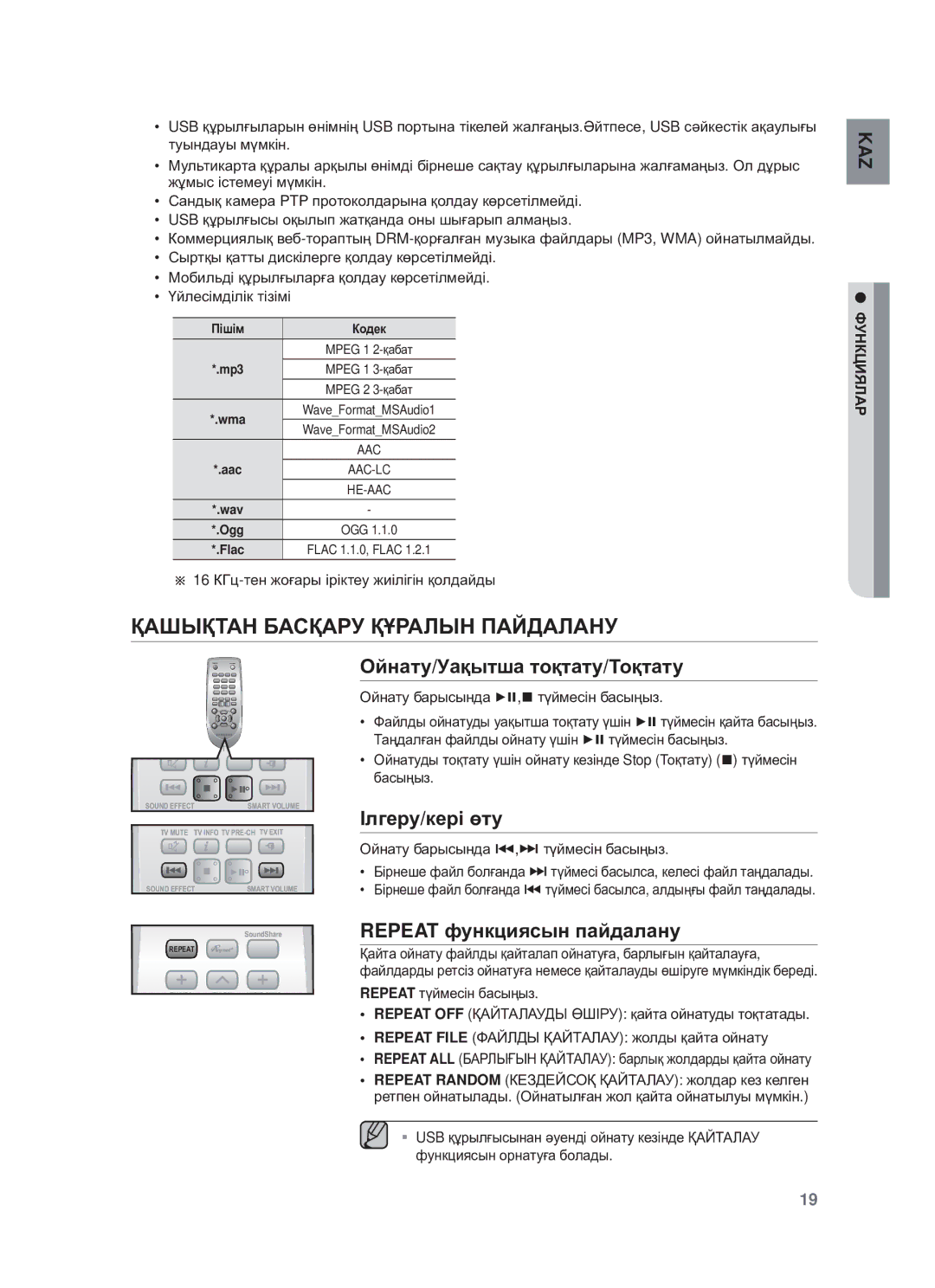 Samsung HW-F550/RU manual ҚȺШЫҚɌȺɇ БȺɋҚȺɊУ ҚҰɊȺЛЫɇ ПȺɃДȺЛȺɇУ, Ɉɣнɚтɭ/Уɚқытшɚ тɨқтɚтɭ/Ɍɨқтɚтɭ, Ȱлгɟɪɭ/кɟɪɿ өтɭ 