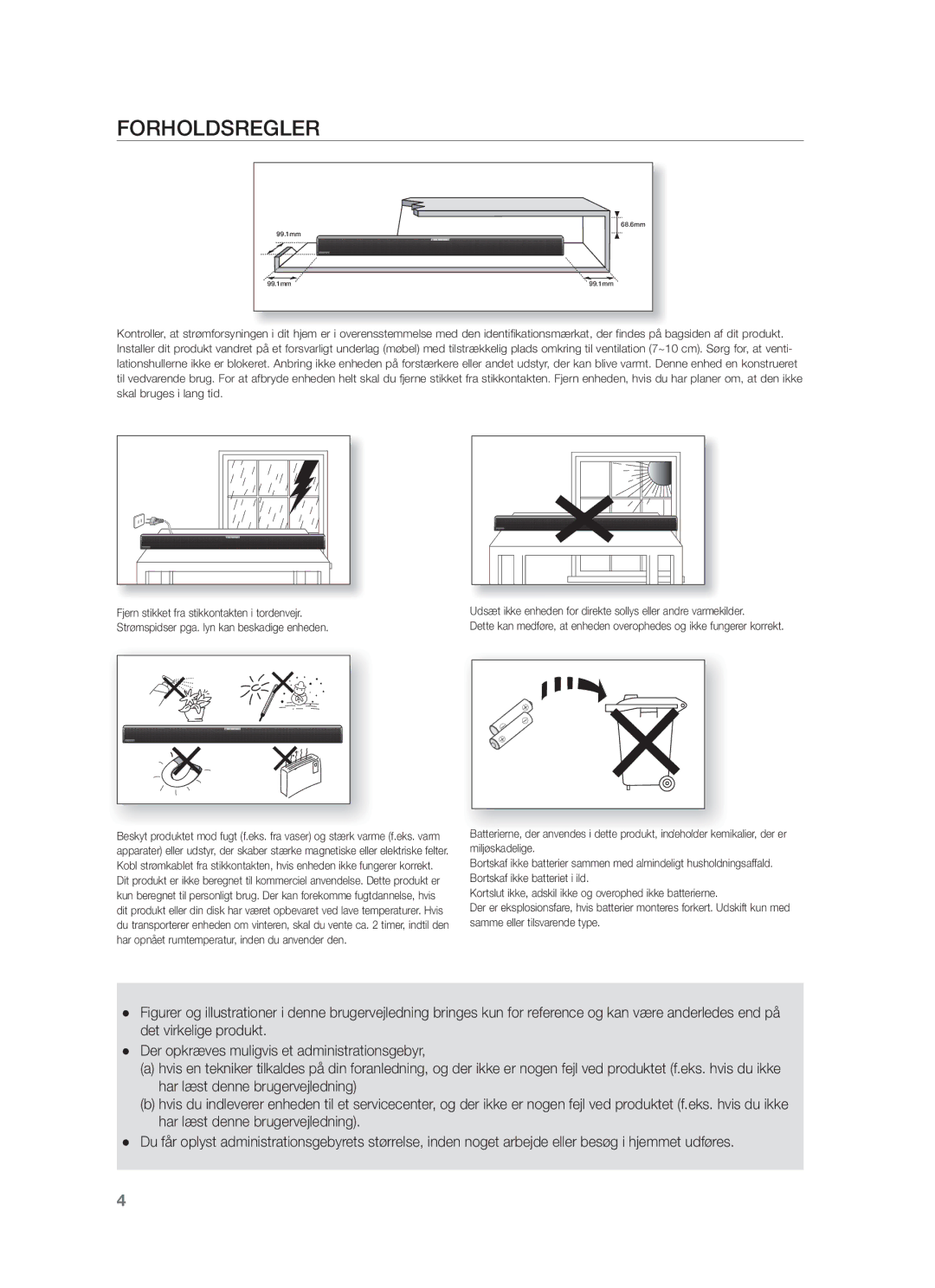 Samsung HW-F551/XE, HW-F550/XE manual Forholdsregler 