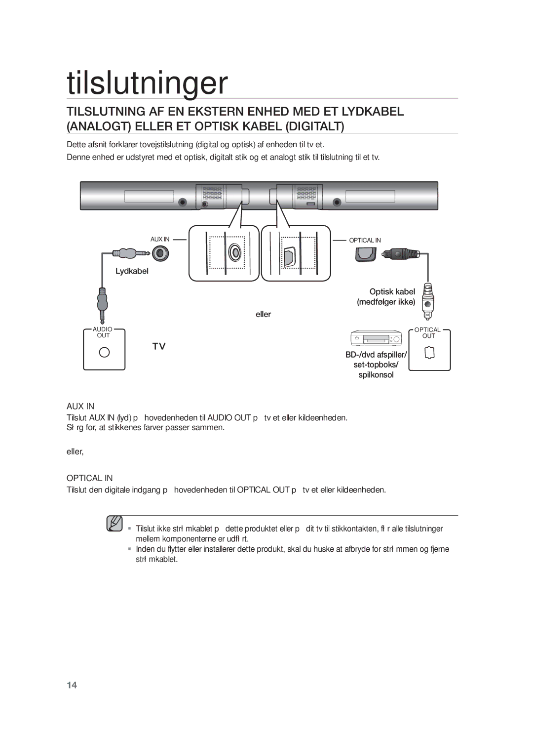 Samsung HW-F551/XE, HW-F550/XE manual Lydkabel, Eller 