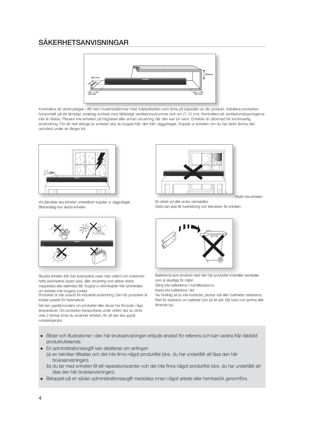 Samsung HW-F550/XE, HW-F551/XE manual Säkerhetsanvisningar 