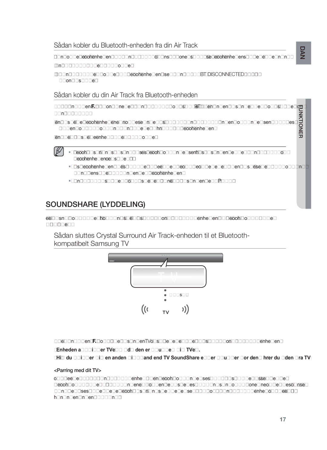 Samsung HW-F550/XE manual Soundshare Lyddeling, Sådan kobler du Bluetooth-enheden fra din Air Track, Parring med dit TV 